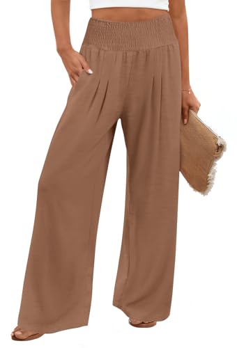 Findsweet High-Waisted Flowy Palazzo Pants (Brown)