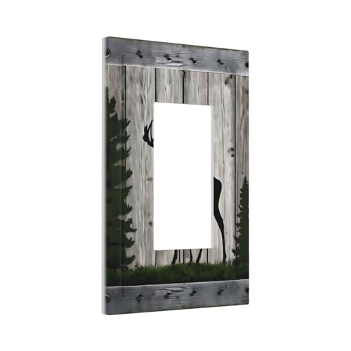Decorative Outlet Covers Rustic Deer Elk Forest Grey Wood Board 1 Gang Single Decora Gfci Device Light Switch Covers Plate 1 Rocker Wall Plate Jumbo Faceplate