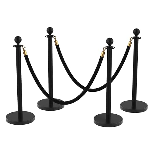 Lot de 4 poteaux de barrière en acier inoxydable avec corde - Support de délimitation à rotule - Système de guidage des personnes pour événements, jardin...