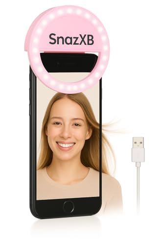 Rechargeable Selfie Ring Light - SnazXB Portable Clip-On Fill Light with 36 LEDs for iPhone/Android Photography, Tiktok, Social Media Pictures and Video Camera, Girls Makeup (Pink)