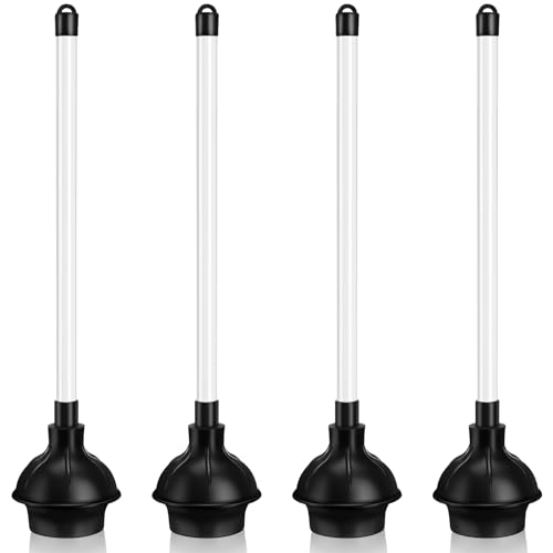 Hushee 4 Pcs Toilet Plunger Bulk Heavy Duty for Bathroom Double Thrust Force Cup Commercial Toilet Bowl Plunger Pump Clogged Solution for Bathroom Hotel Stores