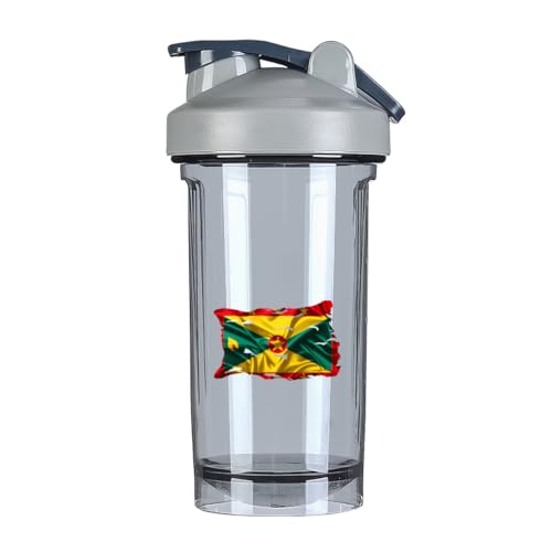 Torn Broken Grenadians Flag 18 Ounce Shaker Bottle Drink Mixer Leak-proof Pre Workout Protein Shakes Meal Replacement Shakes Bottles 500ML/18 Oz Gray&-ds5-2-2