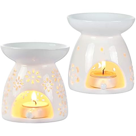 Quemador de Aceite Esencial de cerámica, Juego de 2, Blanco thumbnail