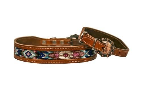 Showman Couture Genuine Leather Dog Collar w/Turquoise, Pink & Purple Beaded Inlay! (Small(9.5"-13"))