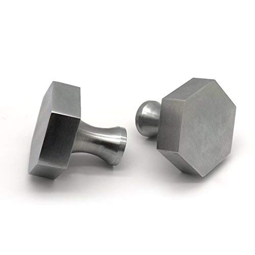 Pushka Home A Pair of Brushed Brass Hexagonal Silver Cupboard Door Knob. Suits doors up to 21mm.