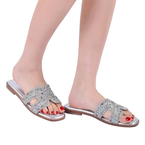 Image of H Flat Sandals for Women Dressy Lightweight Comfortable Slide Sandal Fashion Summer Trendy Casual Slip-On Shoes