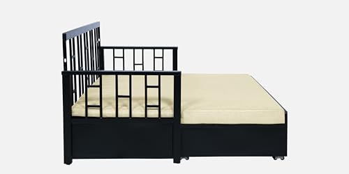 Image of Wiki 3 Seater Metal Sofa Cum Bed with Hydraulic Storage | Queen Size Sofa Cuma Bed | 3 Seater Sofa Set, Metal Sofa Set for Living Room (Matte Black Finish with White Cushion)