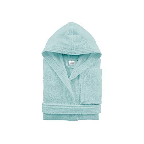 Morbidissimi Accappatoio Junior in Spugna Con Cappuccio, Cinturino e 2 Tasche, Accappatoi Ragazzi, Bambino e Bambina in Spugna Morbida 400 gr/mq 100% Puro Cotone V821 (Accappatoio Celeste, 10-12 anni)