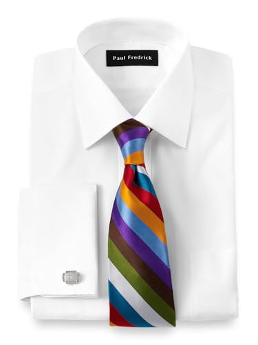 Paul Fredrick Men's 2-Ply Cotton Windsor Spread Collar French Cuff Dress Shirt, Size 16.5/35 White