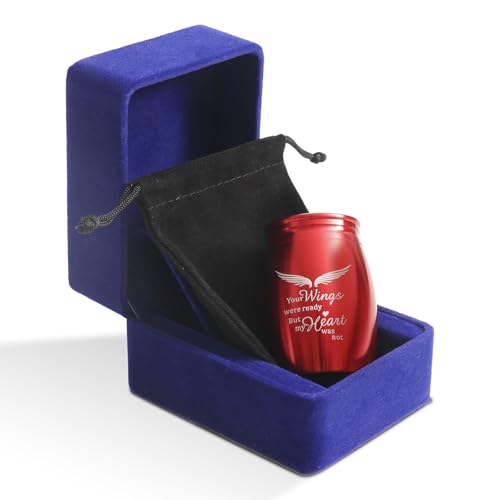 Image of Small Keepsake Cremation Urns for Human Ashes Female /Mom /Mother | 2.7 inch Red Keepsake Sharing Urn - Mini Metal Cremation Urn for Human or Pet Ashes - A Perfect Tribute & Gift for Families