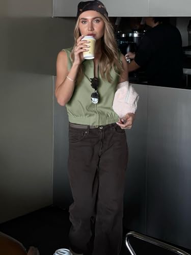 Tankaneo Womens Cropped Cargo Vest Tops Summer Trendy Sleeveless Zip Up Jacket Y2k Going Out Elastic Hem Outerwear4