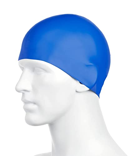 Image of Korbax Silicone Swim Cap, Waterproof Blue Swimming Cap For Men, Women, Boys & Girls