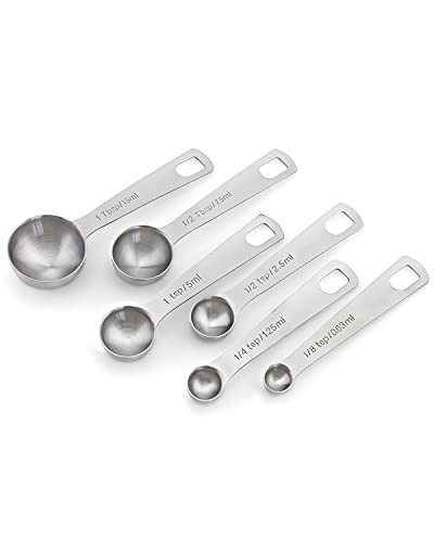 Uirio Measuring Spoons Set Stainless Steel - Set Of 6 Stacking Metal Small Teaspoons Tablespoons - 1/8 Tsp, 1/4 Tsp, 1/2 Tsp, 1 Tsp, 1/2 Tbsp, 1Tbsp - Coffee Spice Jars Scoop For Dry Liquid Ingredient #TOP5