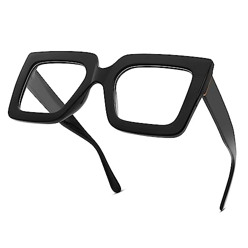 Pro Acme Blaulichtfilter Brille Damen Herren - Die Große Rechtecke für Frauen Fake brille (Schwarz)