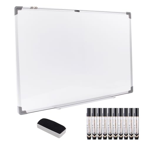 Deli Magnetic Whiteboard Wall Hanging Dry Erase Wipe Board, Includes Whiteboard Eraser and 10-Piece Whiteboard Markers, for Home School Office 24x18inch(60x45cm)