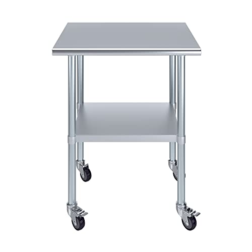 Image of AmGood 30 inch Long x 24 inch Deep Stainless Steel Table with Casters