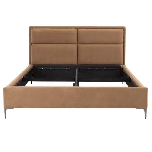 Image of Wakefit Bed | King (78 X 72) Solid Wood Bed, Upholstered, Without Storage, 3 Year Warranty - Zewail - Napoli Tan