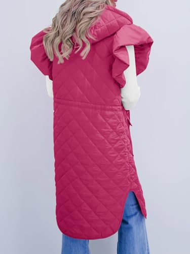 Tankaneo Womens Long Puffer Vests Fashion Ruffle Sleeve Quilted Gilet Coats Winter Hooded Down Jacket Vest3