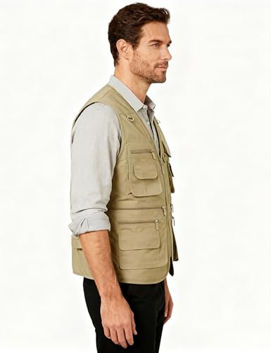 image for Flygo Men's Fishing Vest Utility Lightweight Outdoor Travel Safari Pho