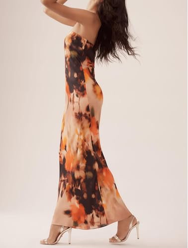 Image of Women Y2k Strapless Maxi Dress Floral Print Tube Long Dress Boho Beach Sundress Going Out Streetwear