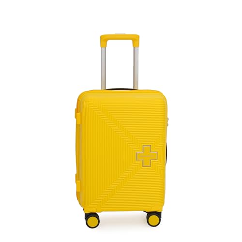 Image of SWISS MILITARY Maze 20-Inch Hard Top Peach Luggage Trolley Bag Durable Polypropylene Body TSA Lock Body-Coloured 360 Degree Rotating 8 Wheels Lightweight Stylish Travel Suitcase