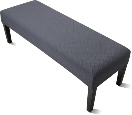 Image of Street27 High Stretch Jacquard Dining Bench Cover Elastic Chair Covers - Anti-Dust Removable Bench Slipcover Washable Bench Seat Protector Cushion Cover for Living Room, Bedroom, Kitchen - Dark Grey