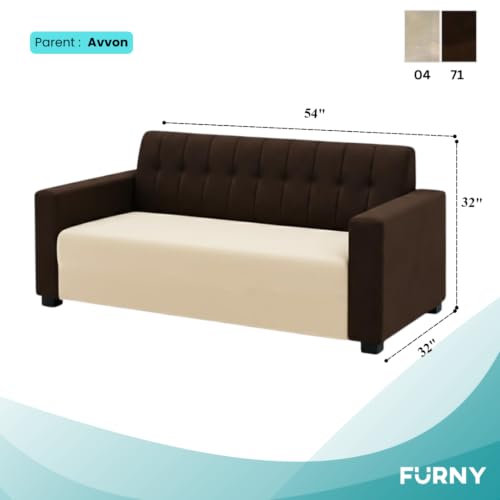 Image of FURNY Luxora 2 Seater Fabric Sofa Set (Dark Brown-Cream) with Velvet Finish | Durable Comfort | Ideal for Living Room | Breathable material