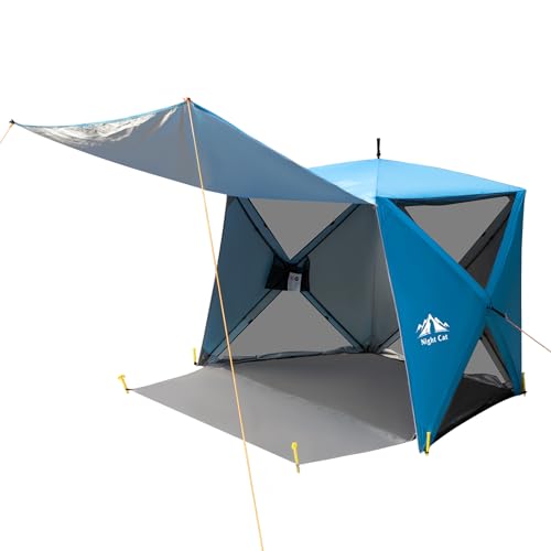 Night Cat Pop Up Tienda de Playa: 3 4 Personas Tienda de Campaña Playa Protección UV UPF 50+ Portable Canopy con Bolsa de Transporte Tienda Campaña Familiar para Playa Camping Pesca