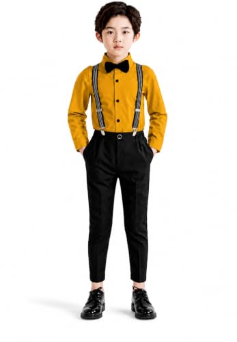 Image of SAGAR IMPEX Boys Cotton Blend Solid Full Sleeves Shirt and Pant Set with Suspender and Bow Tie | Clothing Set for Boys