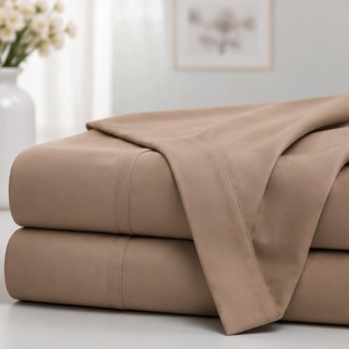 Image of Egyptian Cotton Feel Double Size Flat Bedsheet with 2 Pillow Covers | 1000 TC Soft & Breathable | Taupe Solid Pattern for Bedrooms and Hotels Use (Size: 60 x 100 Inch)