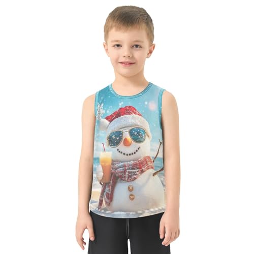 Boys Tank Top Shirts Sea Beach Snowman Snowflake Sleeveless T-Shirts Crew Neck for Kids Clothing Children2