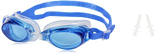 Image of I-SWIM LADIES COSTUME IS-103 ROYAL /WHITE LINES SIZE 2XL WITH GOGGLES SILICON JOINTLESS WITH BOX BLUE
