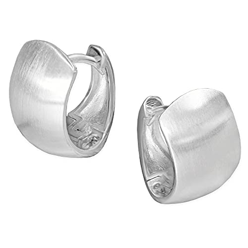 CLEVER SCHMUCK Silberne Damen Creolen schlicht 14 mm breite Form leicht oval matt Rückseite glänzend 925 Sterling Silber im Schmucketui