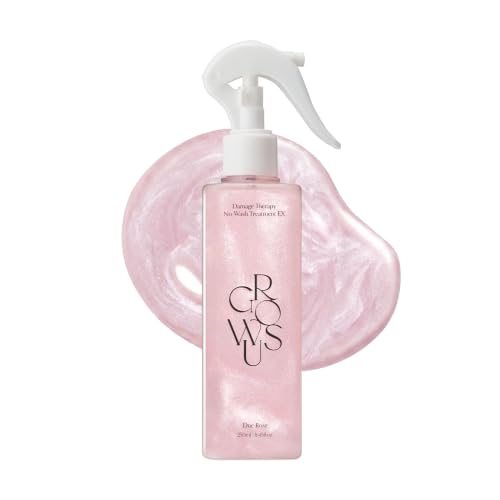 GROWUS Damage Therapy No-Wash Treatment - Leave-in Conditioner Spray & Heat Protectant for Dry Damaged Hair - Anti-Frizz Detangler with Pearl Protein, Softness & Radiant Shine, 8.45 fl.oz (Due Rose)