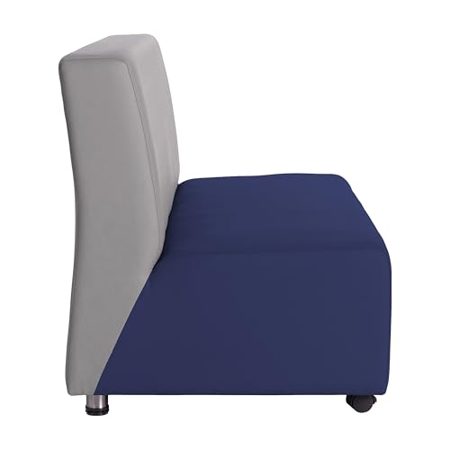Image of FDP Pro Series Upholstered Armless Mobile Sofa with Locking Casters for Portability Commercial Seating for Hotel Lobby, Office, Restaurant, Waiting Room, Home - Navy /Gray