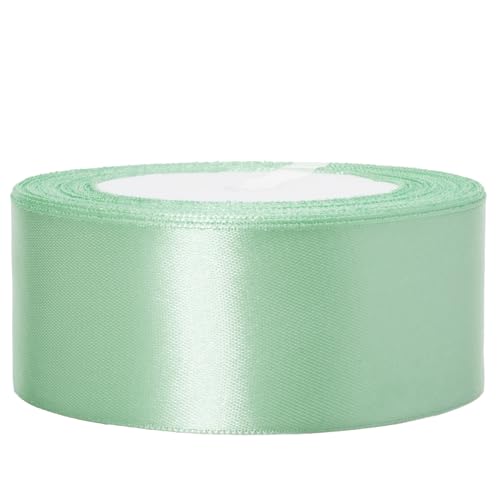 Image of ATRBB 25 Yards 1-1 /2 inch Mint Green Satin Ribbon for Gift Wrapping | Wedding, Bows, Colorfast Polyester Fabric Thick Ribbon for Bouquets Party Decor Crafts Handmade Flower DIY