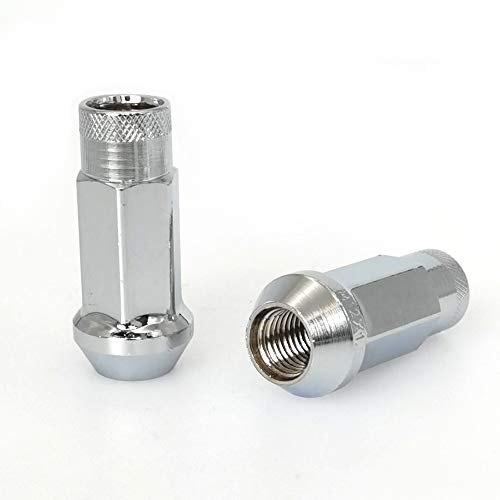 Image of Chrome Lug Nuts M12x1.5 Open End Wheel Nuts,Taper Acorn Seat, Forged Locknut Racing Nut 20 Set 2 Pieces Total 22 Pieces and 1 Nut Socket Key (Silver M12 x P1.5)