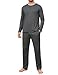 Crewhpo Herren Schlafanzug Lang Baumwolle Pyjama mit Rundhalsausschnitt Schlafanzüge Männer Nachtwäsche Langärmeliger Loungewear Freizeitanzug Pyjamaset Winter