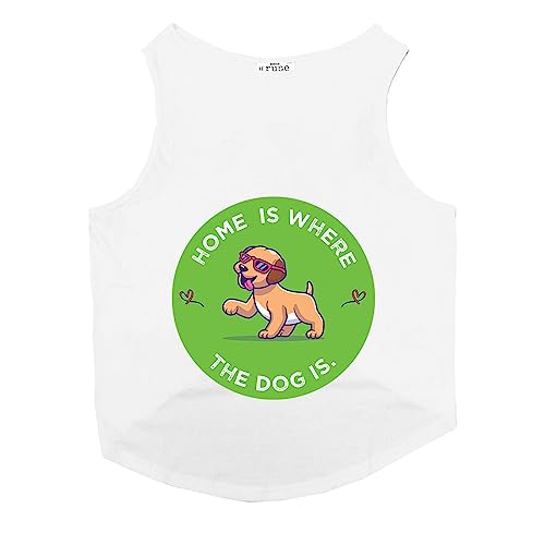 Image of Ruse Home is Where the Dog is Printed Dog Round Neck Sleeveless Vest Tank T-Shirt /Tees Apparel /Clothes /Tees Gift for Dogs (White /XXL (Saint Bernard, Great Dane etc.)