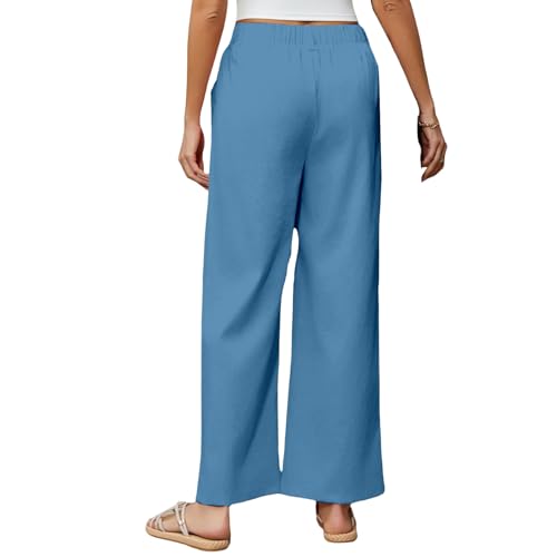 Palazzo Pants for Women Casual High Waist Linen Pants Summer Flowy Beach Lounge Trousers with Pockets2