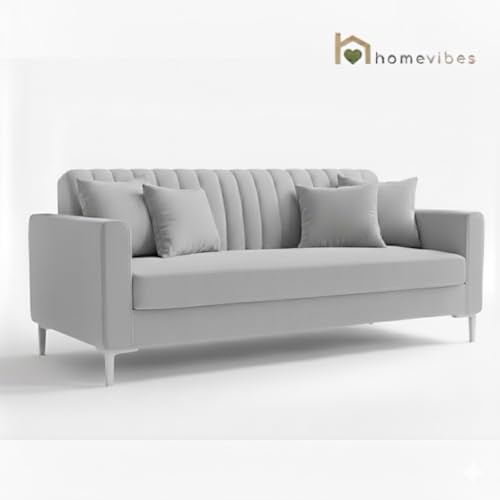 Image of 3 Seater Velum Fabric Sofa Set for Living Room, Modern Design with High Density Foam, Solid Wood Frame, Ergonomic Comfortable Seating for Home & Office (Light Grey, 3 Seater) | Soft foam comfort, Strong wood frame