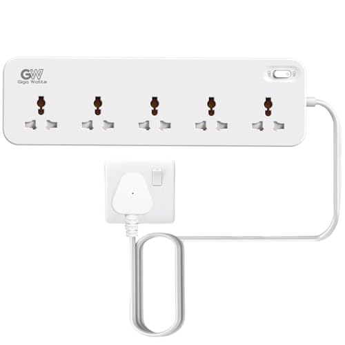 Image of GIGAWATTS 5-in-1 Power Extension Board 5 Universal Sockets 2500W 2Mtr Heavy Duty Cord 250V Fireproof Child-Safe Surge Protector for Home Appliances Travel & Outdoor Power Tools (6 Months Warranty)
