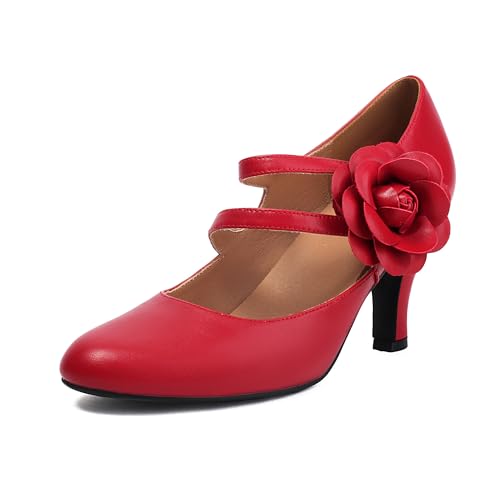 Women's Mary Jane Close Round Toe 1930s Vintage 1950s Heels Flower Double Straps Retro 1920s Victorian Pumps Shoes