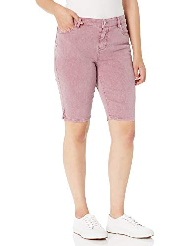 Gloria Vanderbilt Women's Petite Mid Rise Belted Jean Bermuda Short, Cotton Candy Rosedale, 12P