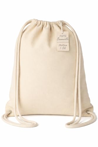 brand promotion Turnbeutel Baumwolle 38x46cm – OEKO-TEX® 100 Zertifiziert – Stoffbeutel mit Kordelzug – Nachhaltiger Baumwollbeutel Sportbeutel Jutebeutel Rucksack – Natur Ungebleicht (1er Set)