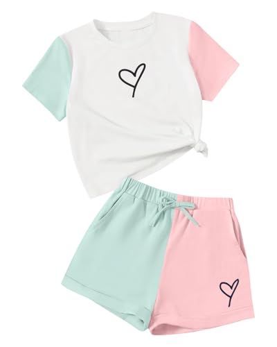 Image of Cakaner Toddler Kids Girl Clothes Floral Letter Graphic Top + Shorts 2PC Girls Summer Short Set