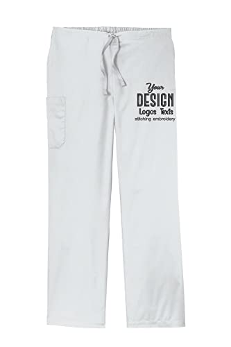 INK STITCH Unisex WW3150 Custom Embroidered Logo Texts Workflex Scrub Cargo Pants - White (L)