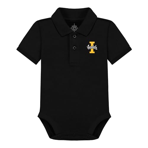 Creative Knitwear College Baby Polo Bodysuit Solid - Idaho Vandals Logo, Black, for Boys & Girls, 3-6 Months