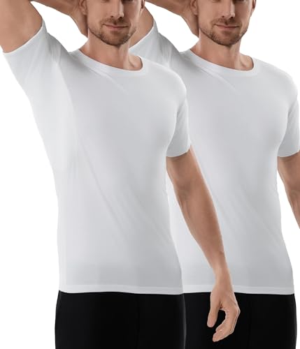 Pack de 2 T-Shirts Anti-Transpiration Homme, Col Rond en Modal avec Protections d'Aisselles, sous-vêtement Anti-Transpiration (FR/ES, Alpha/Lettres, L, Taille...