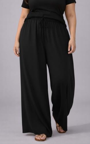 Image of KOTTY Women's Plus Size Wide Leg Pants with Elastic Waist Relaxed Fit Comfortable Casual Travel Wear Style